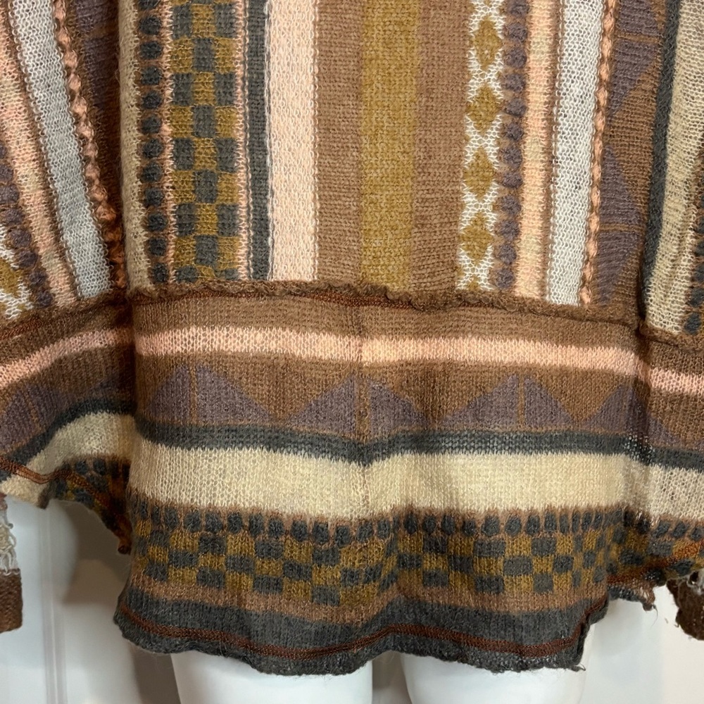 Free People December Skies Muted Pink Tan Gray Open Knit Poncho Sweater S - Picture 9 of 12